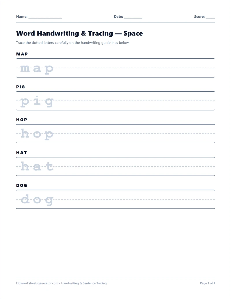 Word Handwriting & Tracing