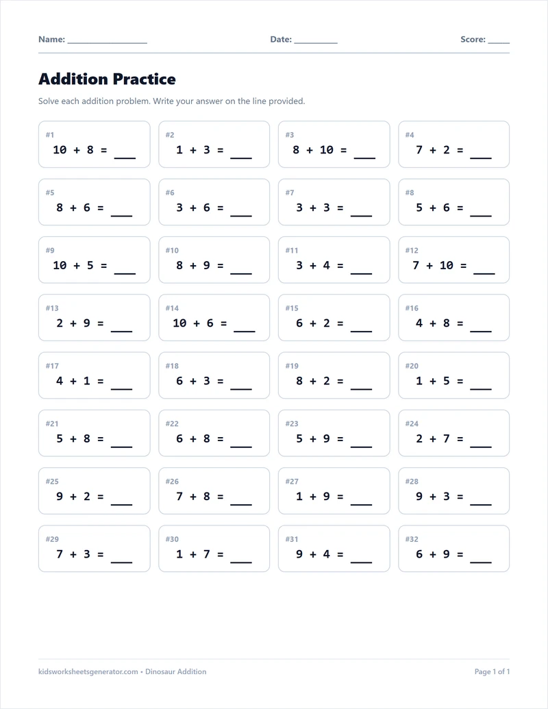 Math Addition Worksheet Demo