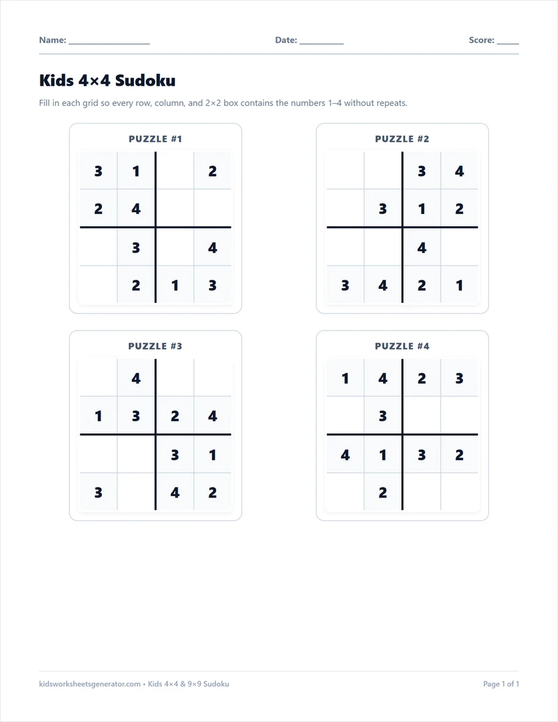 Kids 4×4 & 9×9 Sudoku